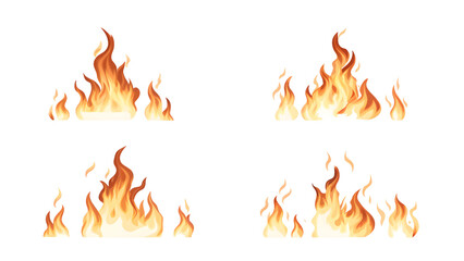 Set of bright and dynamic fire flames, cut out