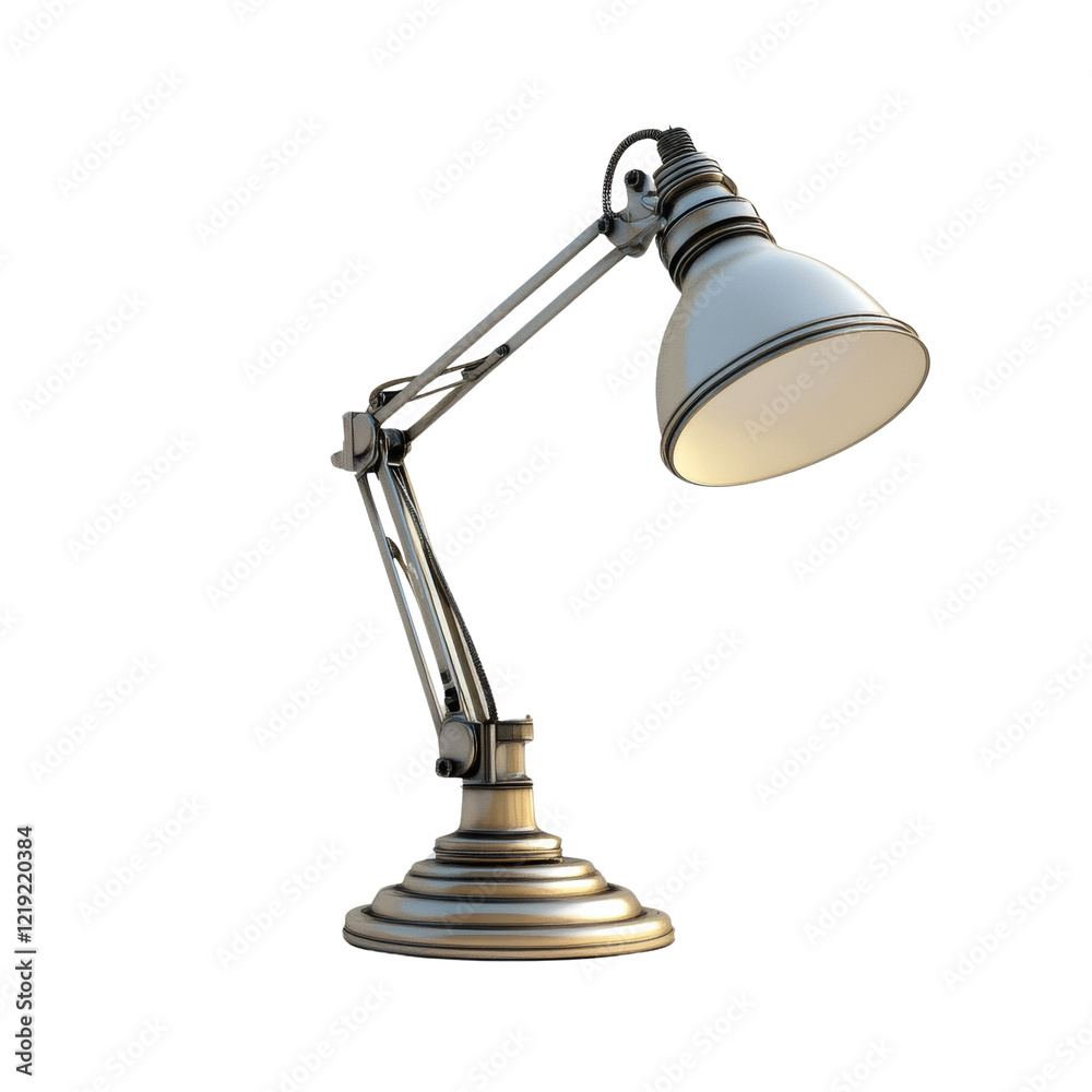 Poster a stylish adjustable metal desk lamp with a brass base and a white shade provides focused illuminati