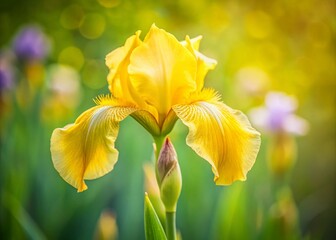 Fototapeta premium Panoramic View of a Solitary Yellow Iris Blooming in Isolation