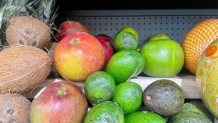 Fresh Tropical Fruits Assortment on Display