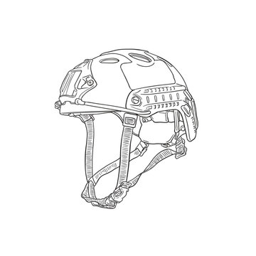 recommend clip art: tactical soldier helmet sketch vector in line art style