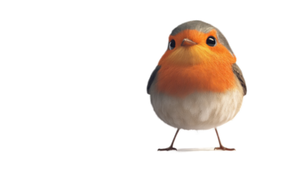 Cute cartoon bird character with vibrant orange chest and fluffy gray feathers, designed for children’s animations and educational content in nature themes.
