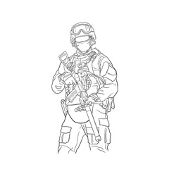 soldiers in an upright position holding weapons in sketch vector style