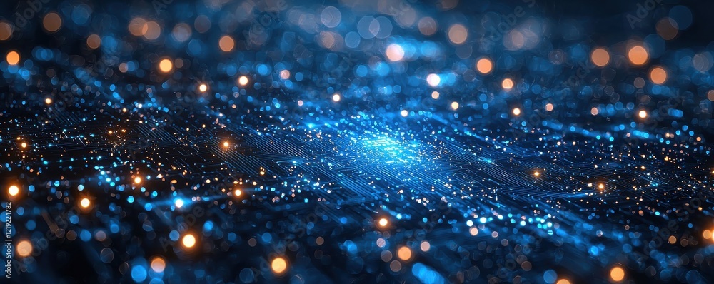 Poster digital blue technology background with bokeh and circuit pattern