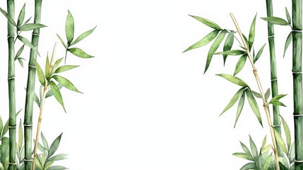 Naklejka premium Green Bamboo Forest Border with Fresh Leaves and Natural Background for Design Elements