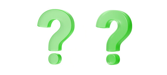 3D question mark in light green with a little transparency and gloss