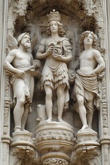 Fototapeta premium Classical Stone Relief: Crowned Figure with Attendants