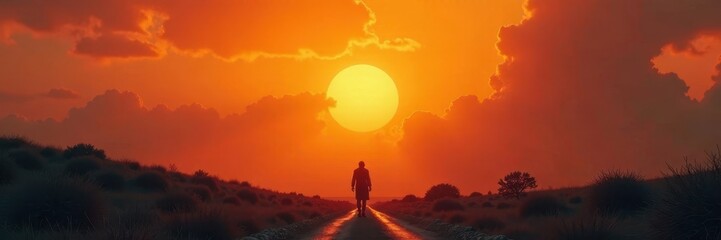 Sun shines through hazy orange sky; apocalyptic feel , sunrise, toxic