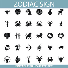 Editable Zodiac Sign Silhouettes Astrology Symbols Collection
