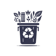 Recycling Bin and Growth Silhouette, Earth Day Element Vector Illustration