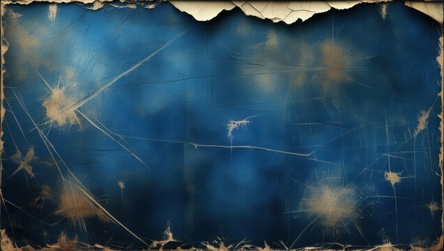 Weathered blue parchment, ancient map texture, torn edges, mysterious glowing spots, wispy ethereal lines, cosmic nebula background, antique nautical chart, magical constellations, deep ocean hues, wo