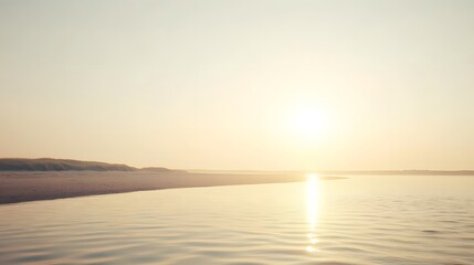 Fototapeta premium Serene Sunset Beach Landscape, Golden Hour Coastal Scene