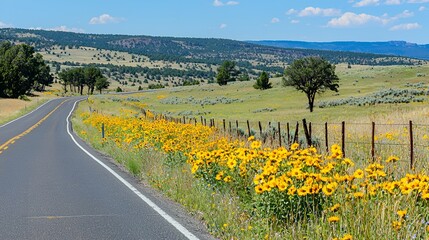Sunflower field roadside scenic summer highway drive