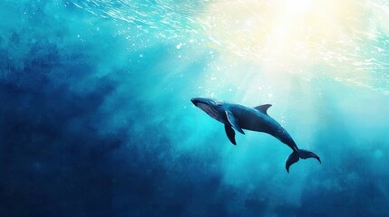 Majestic Whale Swimming in Blue Ocean Waters