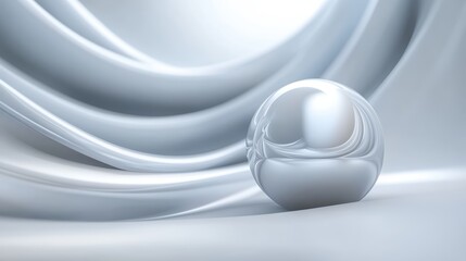 Abstract minimalism, a white sphere on silver background. simple design. silver