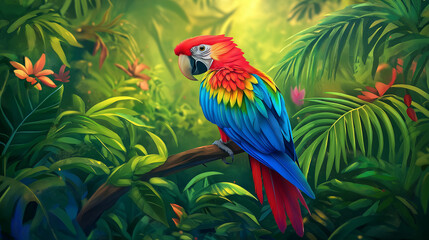 A beautiful parrot sitting on a stem of a tree.