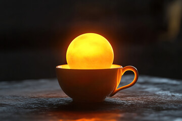Sunrise emerging from a steaming cup of tea showcasing warmth and tranquility