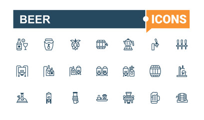 Brewing linear icon collection. Icons barrel, wheat, craft, can, tap, bottle, cafe and more. Perfect for logos and infographics. Vector line and solid icons.