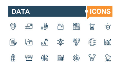 Data Set of icons. Related to security, network, ai, global, growth and more. Simple line vector. Editable vector outline and solid icons.