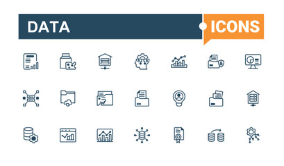 Data Set of icons. Related to security, network, ai, global, growth and more. Simple line vector. Editable vector outline and solid icons.