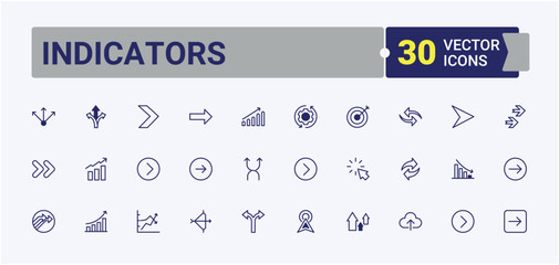 Indicators linear icon collection. Featuring cursor, play, icon, orientation, forward, way and more. Thin outline icons pack. Vector outline and solid icons collection.