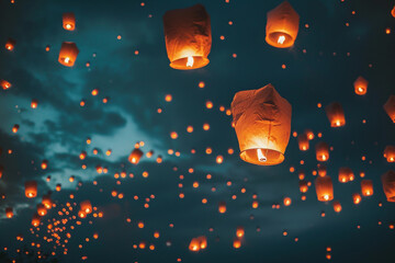 Beautiful holiday composition for happy celebrate chinese festival of lanterns, abstract vivid composition consists of fictional unreal fantastic vision on background