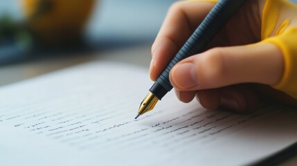 Close Up of Hand Writing with Black Pen on White Paper