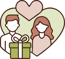 valentine couple lover heartfelt romance connection with gift box vector illustration