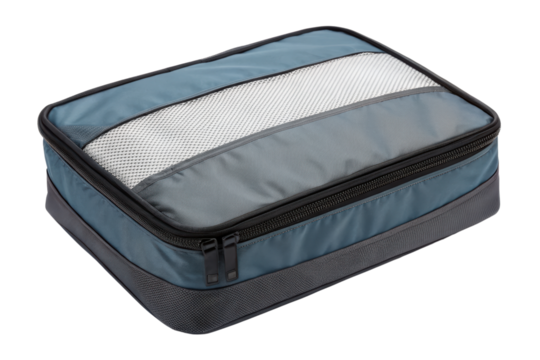 Blue zippered travel packing cube isolated with transparent background