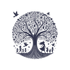 Eco-Friendly Tree of Life Silhouette, Earth Day-Themed Vector Art Illustration