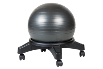 Black exercise ball with rolling base isolated with transparent background