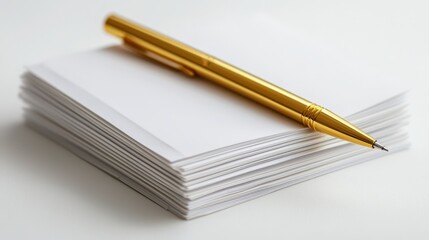 Naklejka premium A golden pen with an elegant design, placed on a stack of white stationery