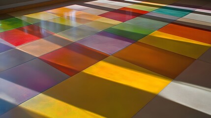 Abstract Colorful Tile Floor with Sunlight Shadows