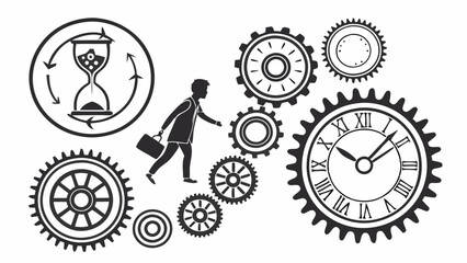 Time Travel Silhouettes with Clocks, Timelines, Hourglasses, and Portals