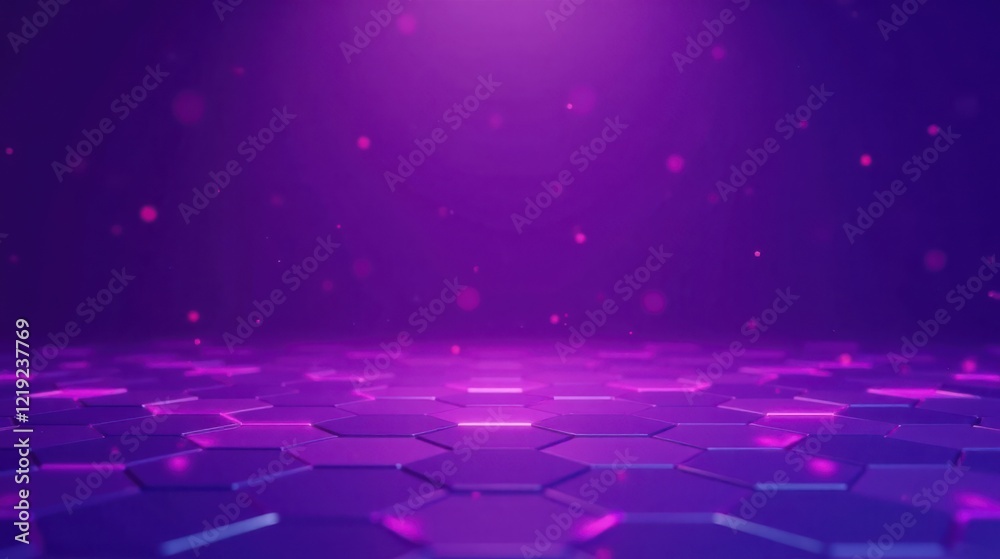 Poster Abstract Purple Hexagon Pattern with Glowing Particles Background