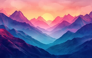 Obraz premium Vibrant sunset over majestic mountain range.