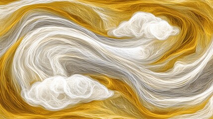 Obraz premium Abstract Gold and White Swirling Cloudscape AI Art