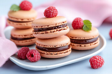  raspberry chocolate macarons