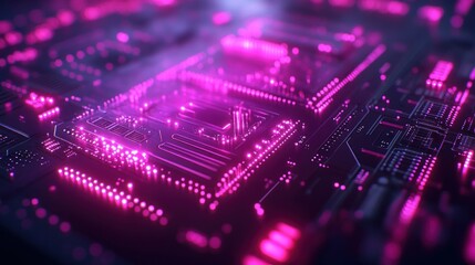 Obraz premium Abstract glowing circuit board with neon lights.