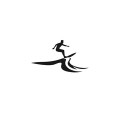 Silhouette of a surfer riding a wave on a white background