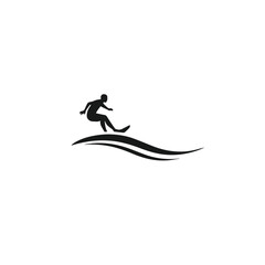 Silhouette of a surfer riding a wave on a white background