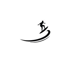 Silhouette of a surfer riding a wave on a white background