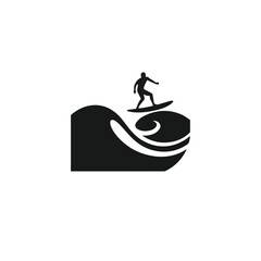 Silhouette of a surfer riding a wave on a white background