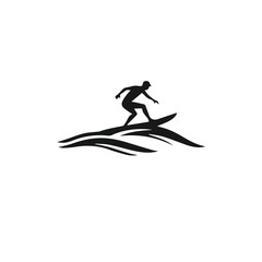 Silhouette of a surfer riding a wave on a white background