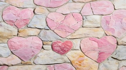 Obraz premium Romantic Pink Stone Hearts Wall Texture Background