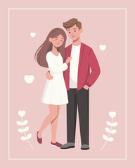 Girl and guy hugging. Couple in love. Vector color illustration on a white background.
