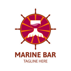 logo concept for the bar industry, illustration of a beer glass and marine symbol, creative logo design concept for the alcoholic beverage industry
