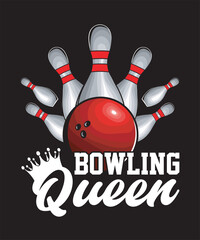 Bowling Queen - Bowling Graphics Design with text and vector