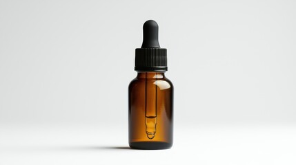 Fototapeta premium A bottle of natural skincare serum with a dropper, placed on a clean white surface, on a white isolated background