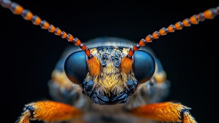 A macro of a beetles antennae stretching into a black void